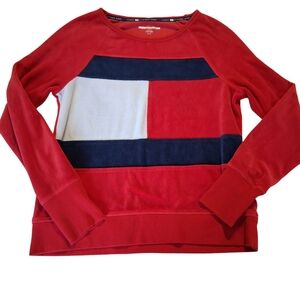 Tommy Hilfiger Logo Red Blue Size Small Womens Cozy Crew Neck Sweater Pullover